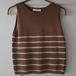 Brown and Cream Striped Knit Top